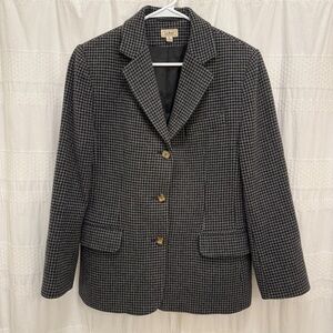 L.L. Bean Wool Cashmere Houndstooth Black Gray Blazer Womens 10P Vintage